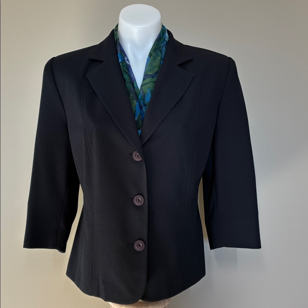 Laura Studio Petites Navy Blazer; Stitching Detail on Collar; Lined; Size: 12P